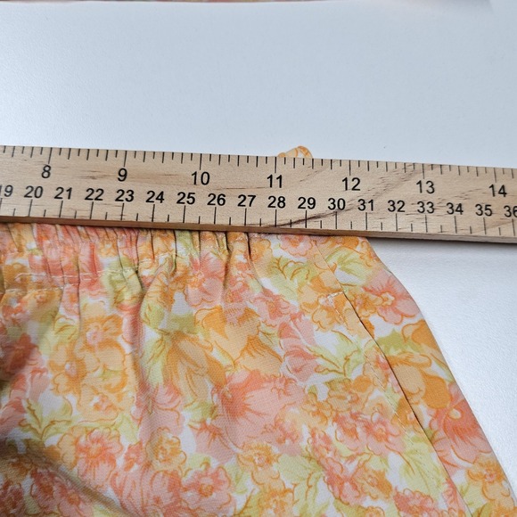 Vintage 70s Floral Matching Set 2 Pc Button Up Wide Leg Pants Orange Peach XS - Picture 8 of 13